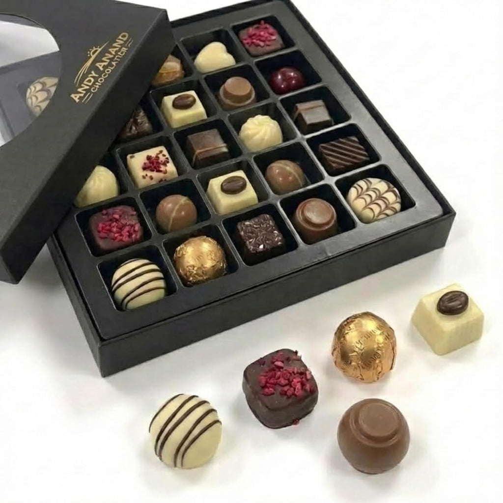 Andy Anand Premium Bon Bon Chocolate Collection, 25 pc – Truffles, Pralines, Pistachio Cream, Mint & Tiramisu, Birthday & Holiday Gift Box