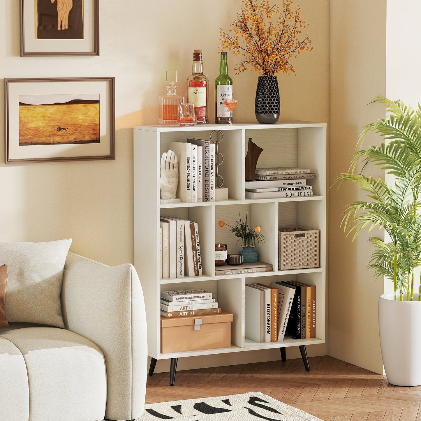 7/8/10-Cube Bookcase with 5 Tapered Metal Legs