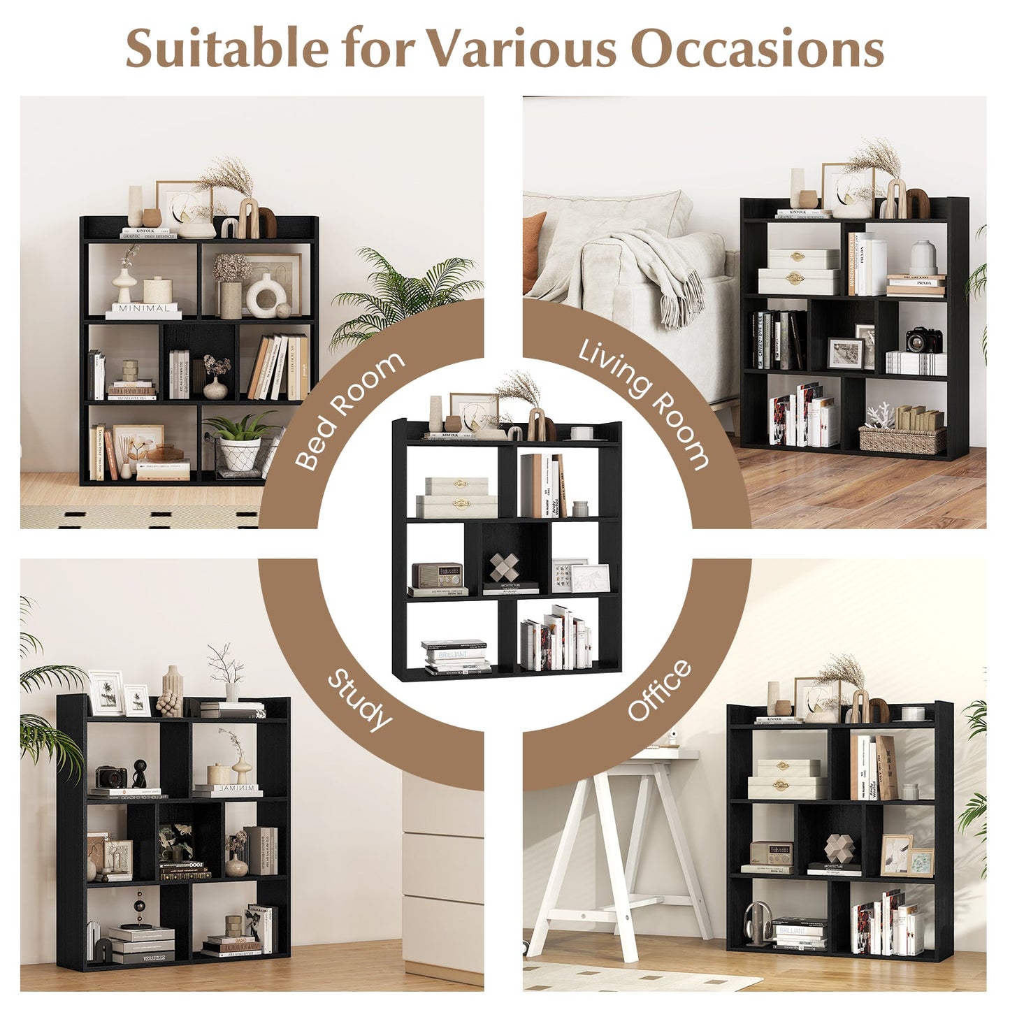 7 Cubes Open-back Bookshelf with Anti-Toppling Devices