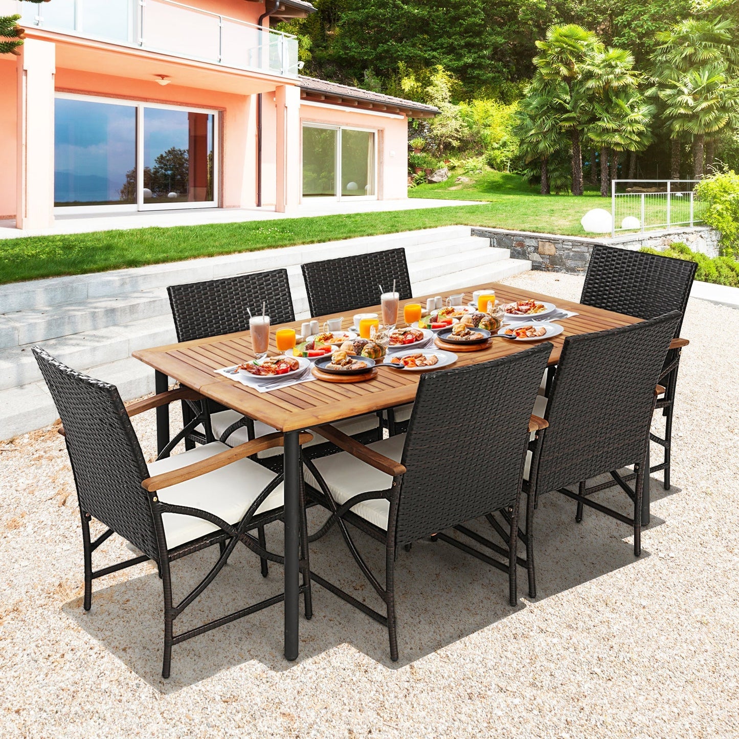 5/7-Piece Outdoor Dining Set with Acacia Wood Table