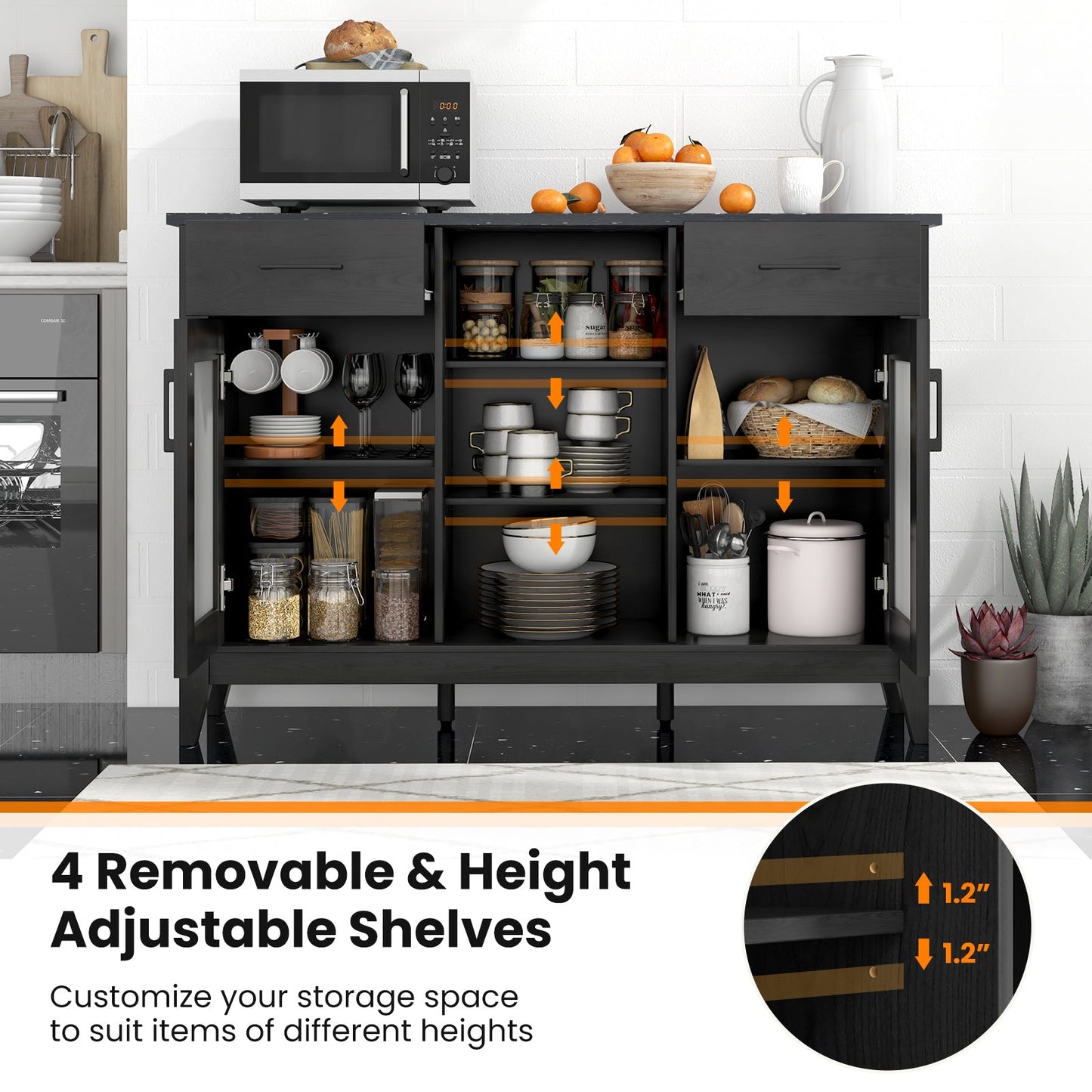 Sideboard Buffet Cabinet with 2 Drawers and 4 Adjustable Shelves