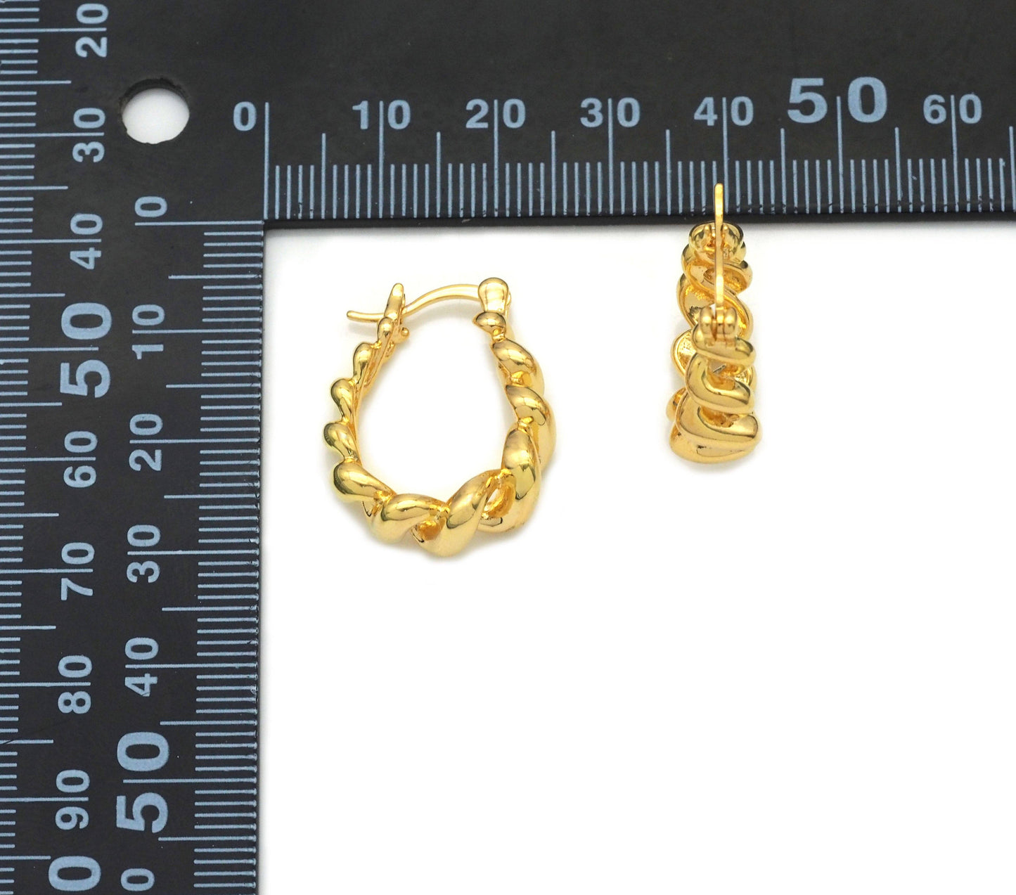 Gold Round Twist Shape Climber Earrings, Oval Earrings, Sku#J365