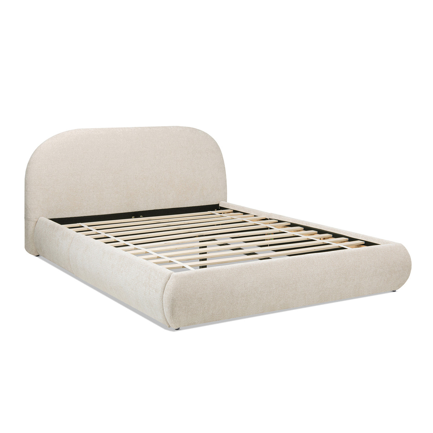 Archie Puffy Grounded Upholstered Platform Bed Queen, Oatmeal Light