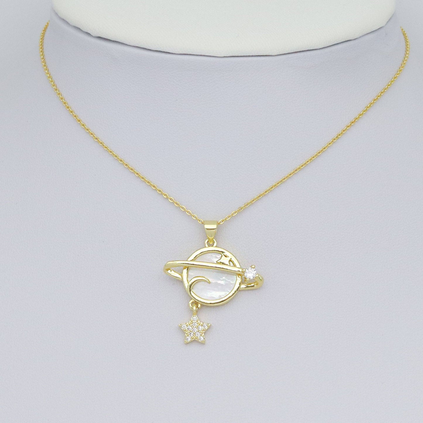 Gold Mother of Pearl Earth Star Planet Charm Pendant, Sku#LK996