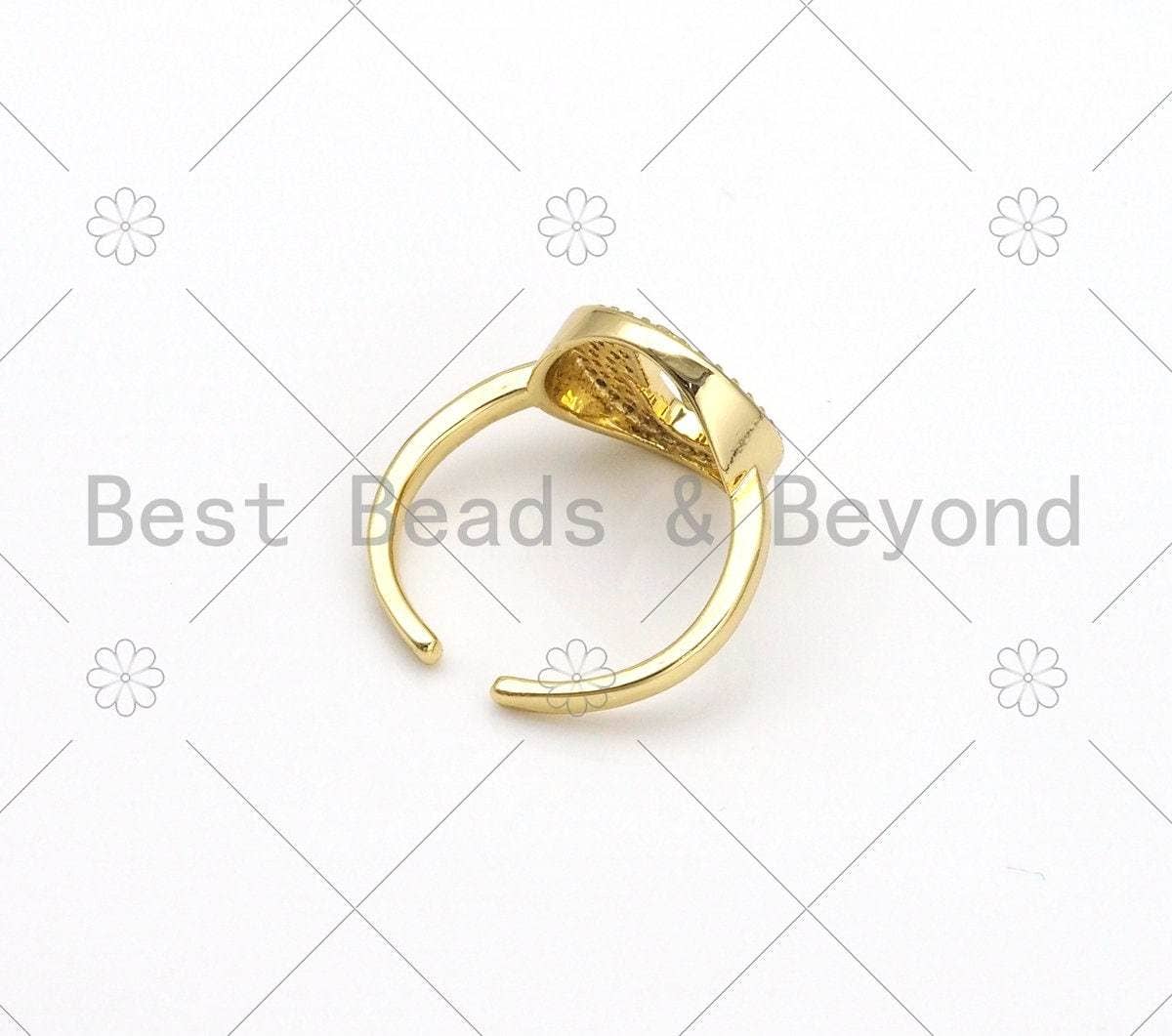 CZ Hamsa Hand On Coin Shape Adjustable Ring, Sku#X217