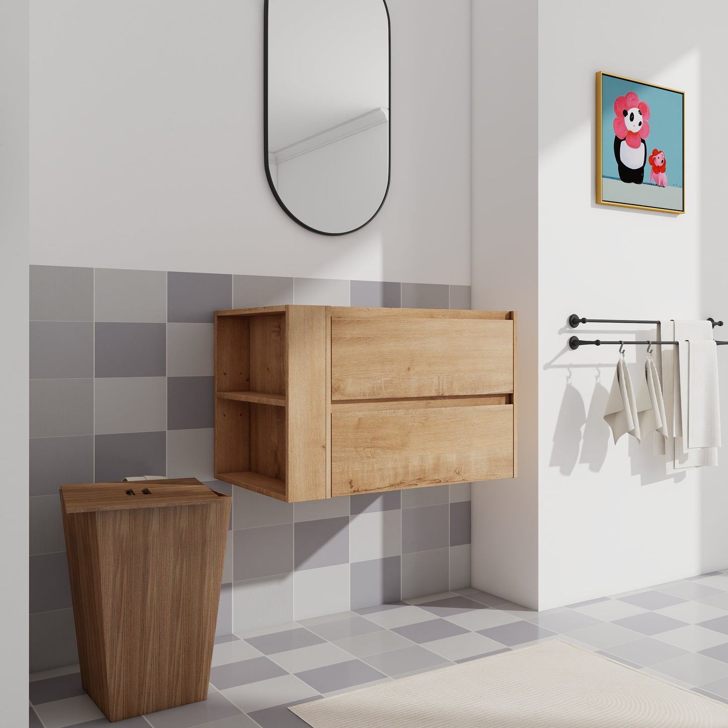 30" Wall Mounting Bathroom Vanity, Soft Close Drawer