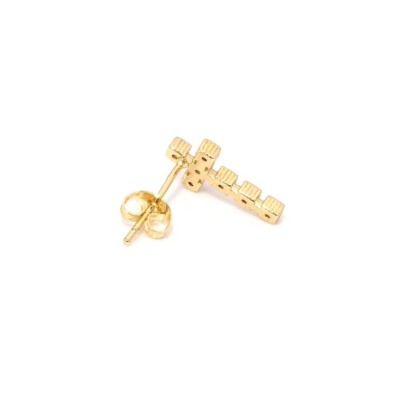 Gold Colorful CZ Cross Stud Earrings, Sku#LK774
