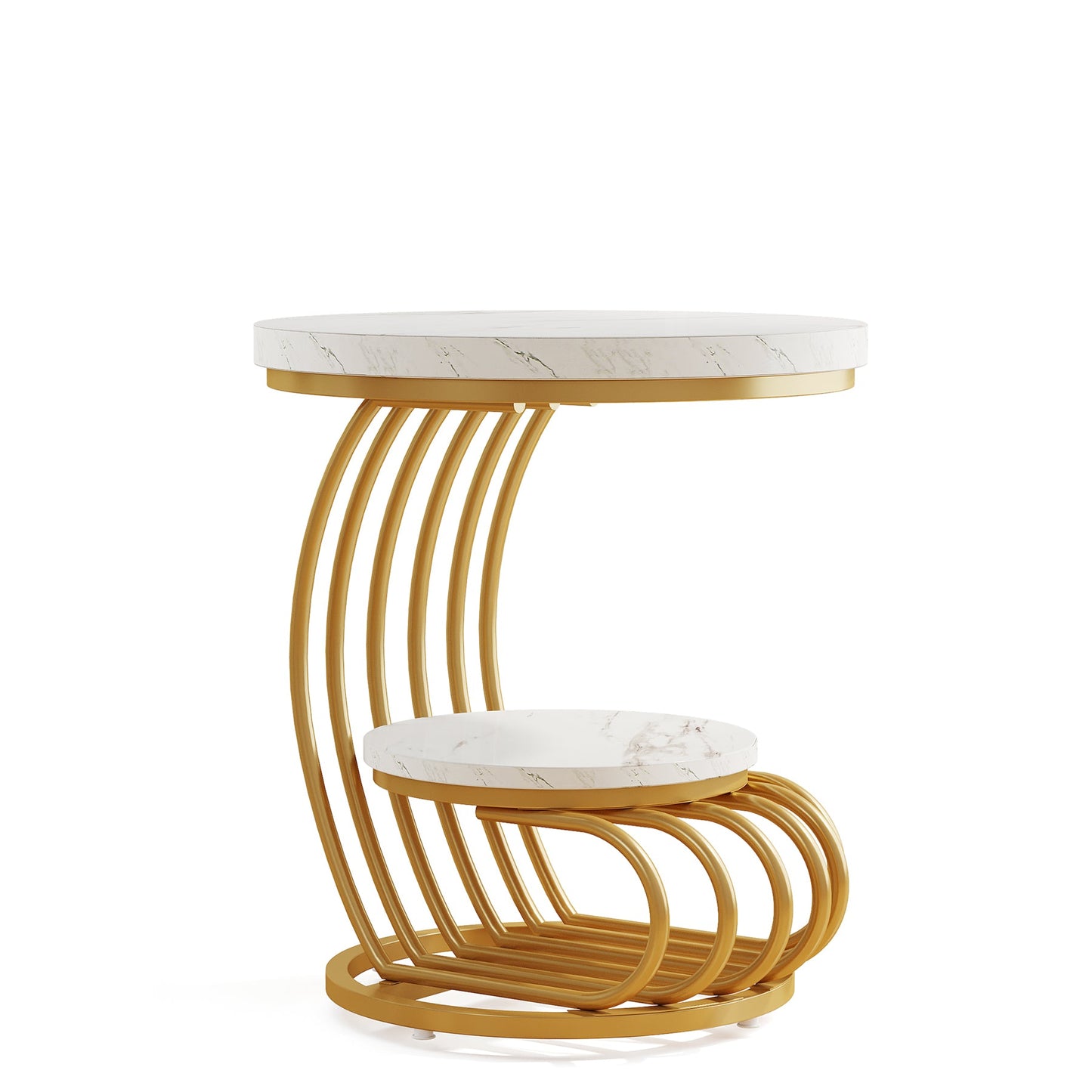19.68" Modern Round End Table with 2-Tier Storage