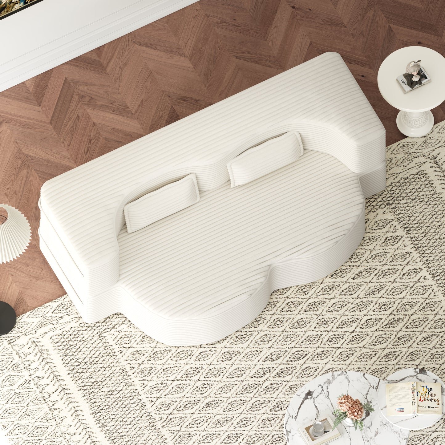 Modern Floor Sofa with 2 Pillows - Convertible Plush Sofa Bed