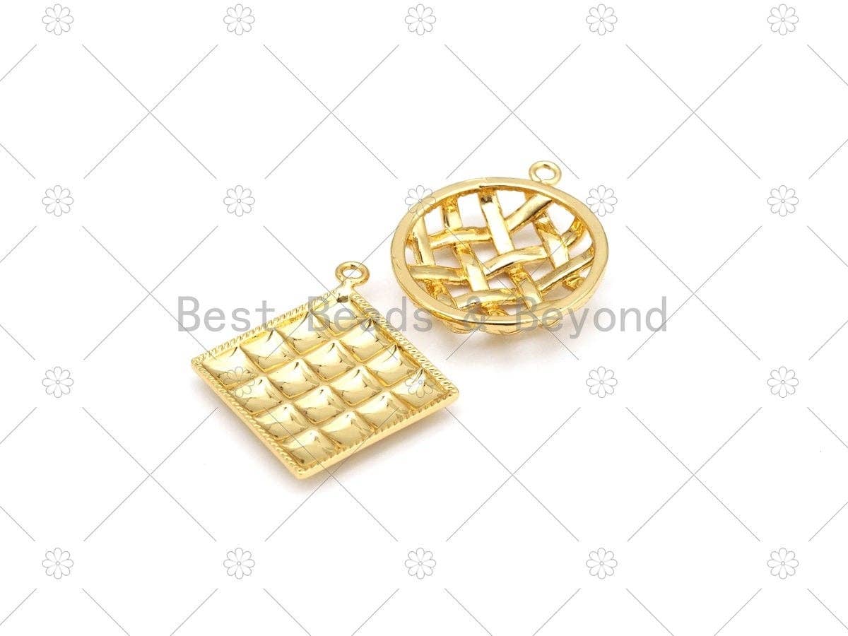 Round Rhombus Shape Pendant,18K Gold Filled Charm, Necklace Bracelet Charm Pendant, 29x25mm/35x31mm,Sku#Y517