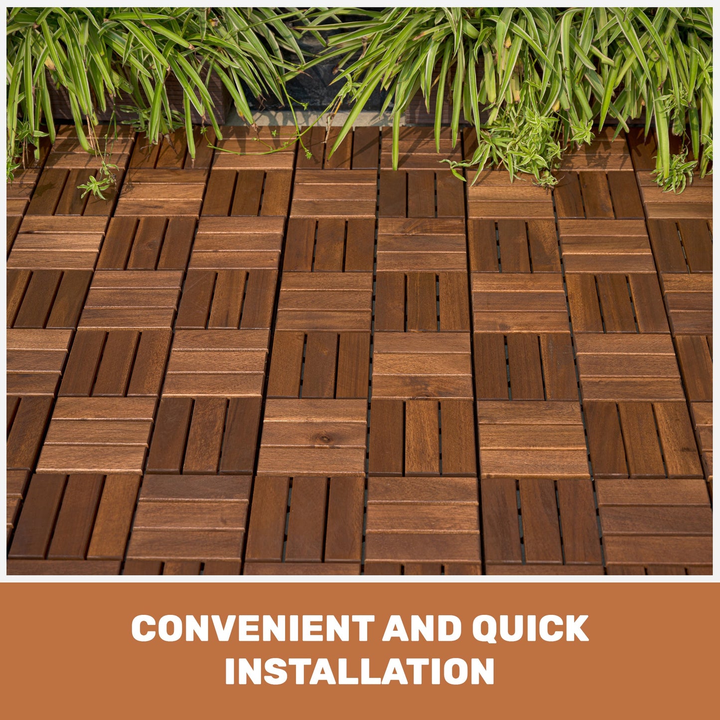 Acacia Wood Interlocking Deck Tiles Checker Pattern