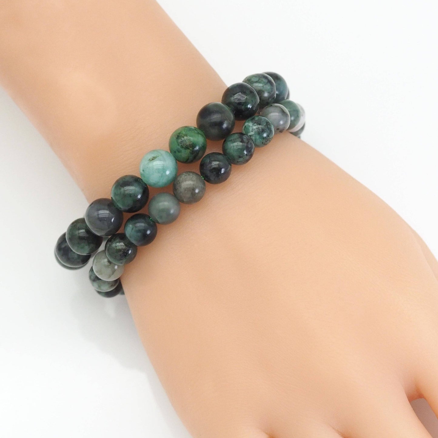 Genuine Emerald Round Smooth Stretchy Bracelet, Sku#EF520