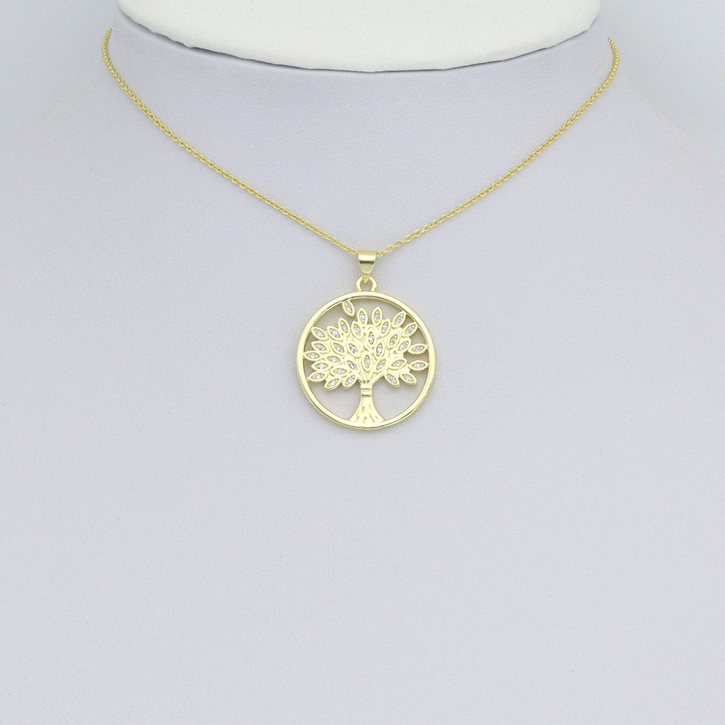 Oval CZ Gold Tree Charm Pendant, Sku#LK1163