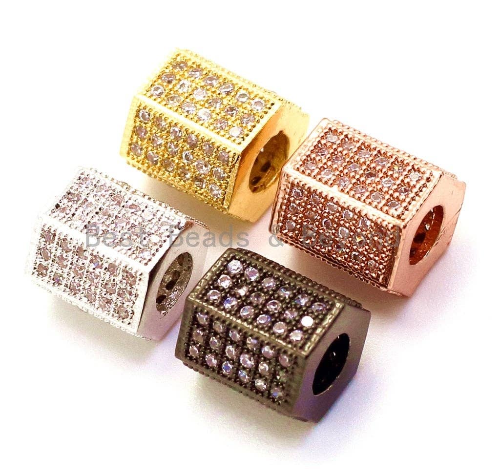 CZ Clear Micro Pave Big Hole Six Sided/hexangular Tube Beads, Cubic Zirconia Spacer Beads,8mm, Sku#G116
