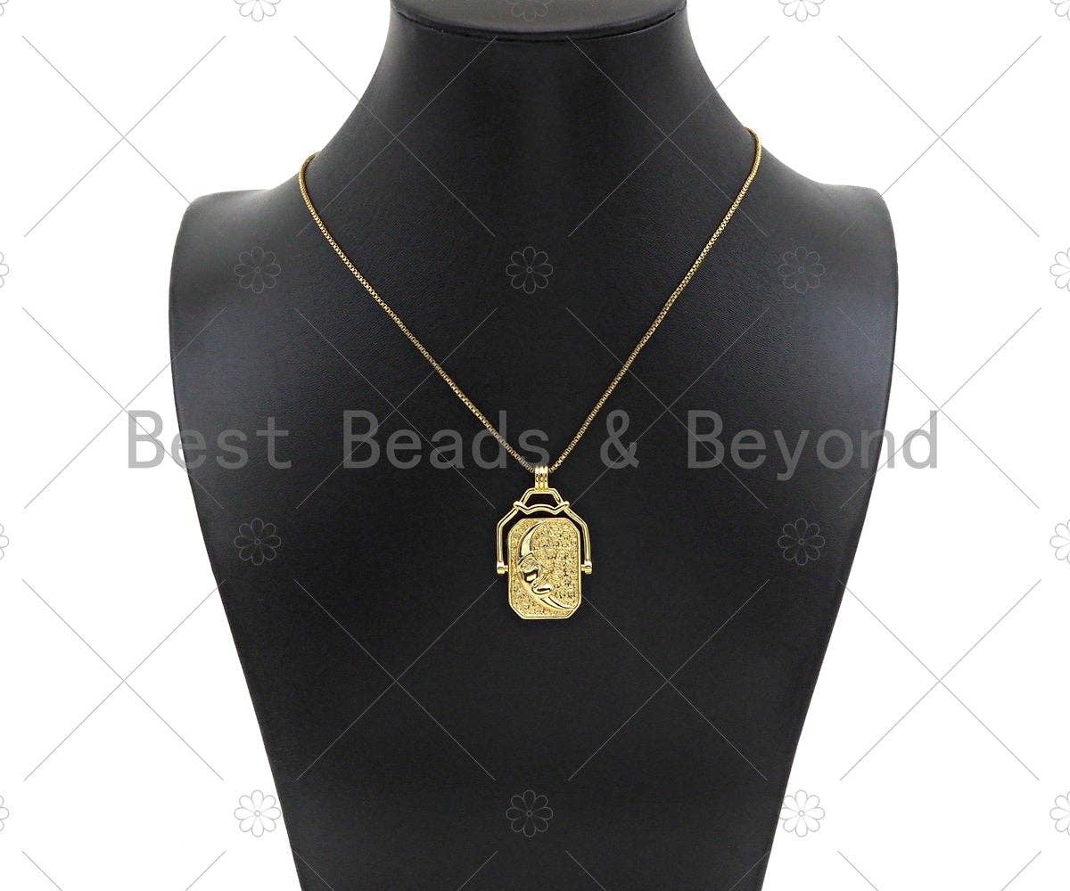 18K Gold Sun Face Cresent Moon Medallion Pendant/Charm,Two Sided Rotating Charm, 22x36mm,Sku#LK249