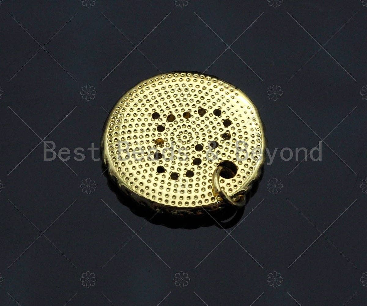 CZ Micro Pave Heart On Round Coin Charm/Pendant, Heart Shape Charm, Gold Coin Pendant, Gold plated charm, 18mm, Sku#LK131