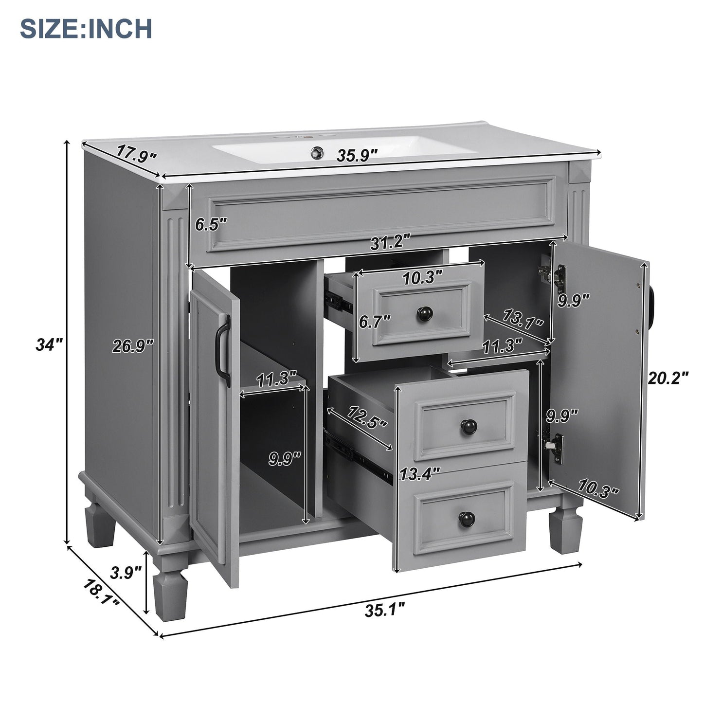 Bathroom Vanity With Top Sink and Soft-Closing Storage