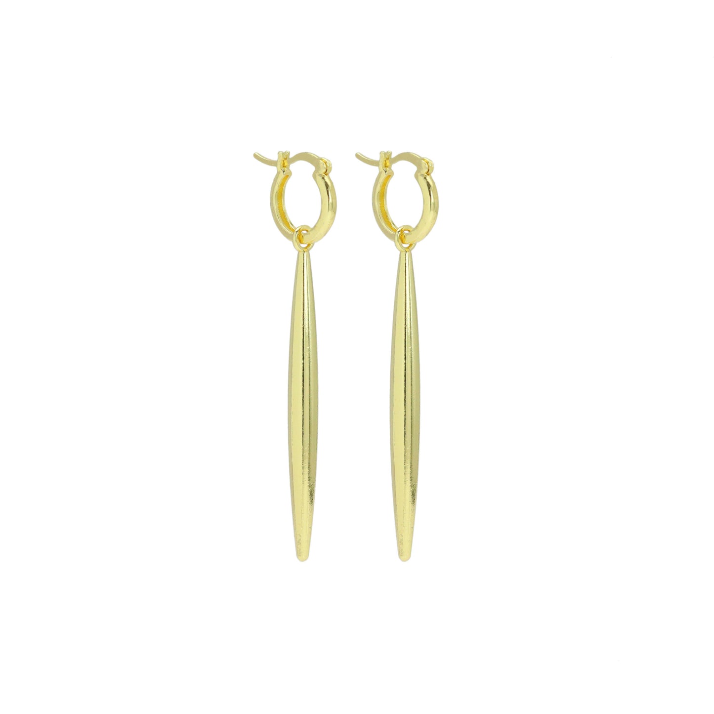 Plain Gold Long Bar Pendant Hoop Earrings, Sku#A403