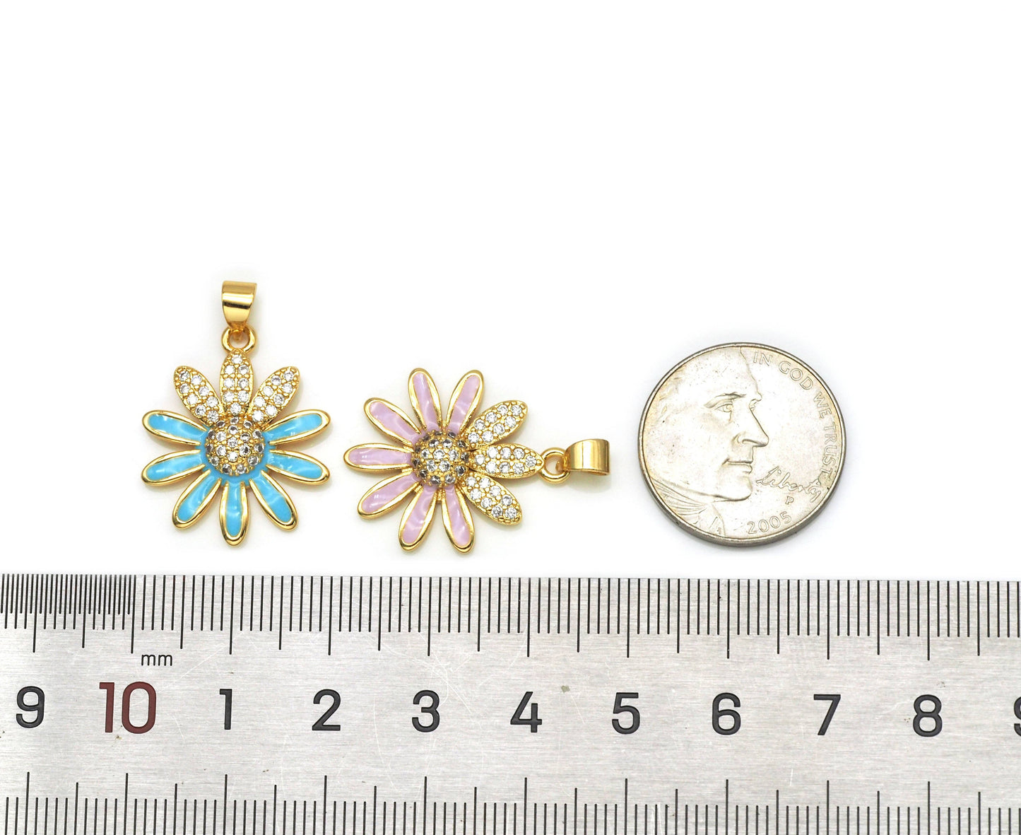 CZ Enamel Sunflower Charm,Daisy flower charm, Sku#LK580