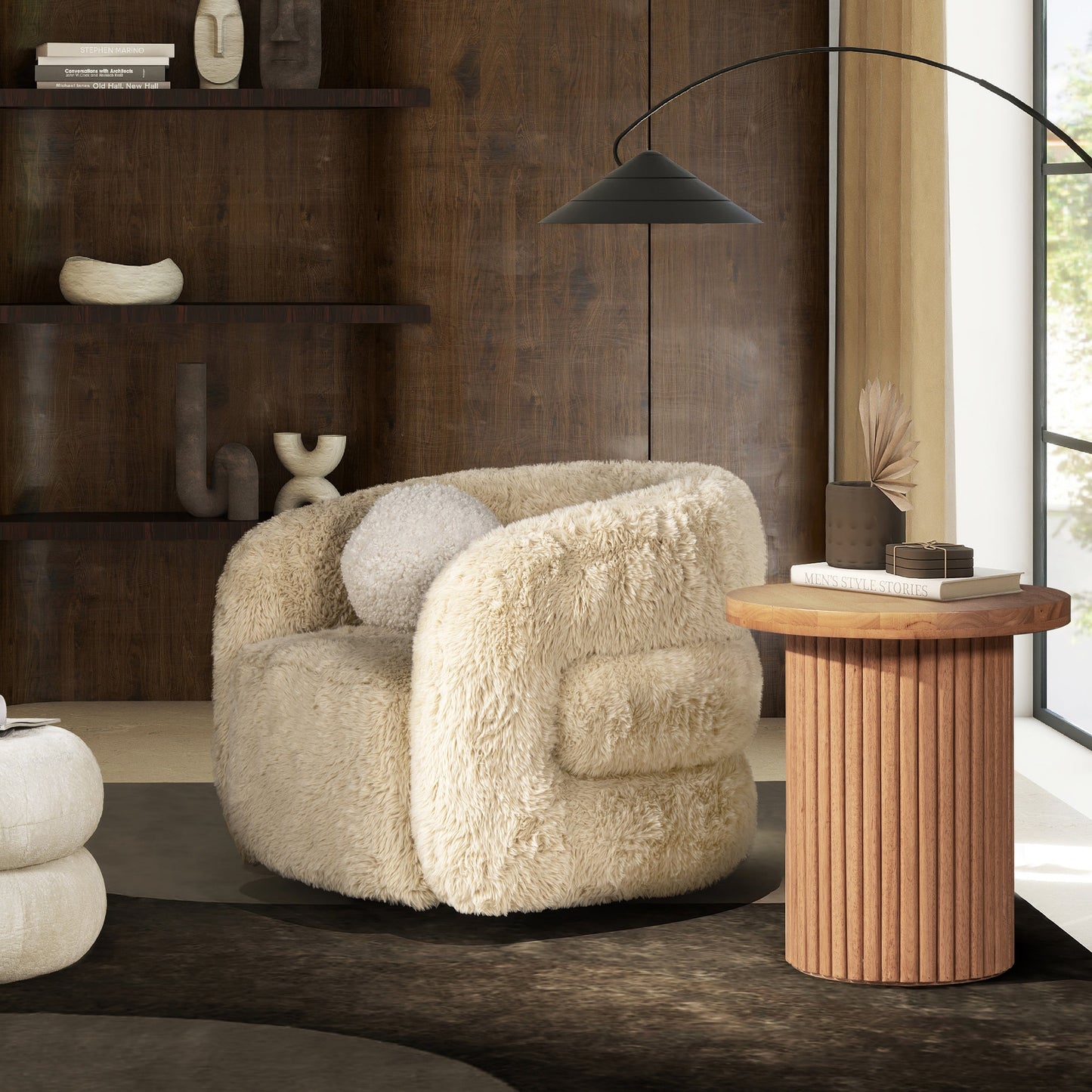 Colt 33" Fur Swivel Upholstered Barrel Accent Arm Chair