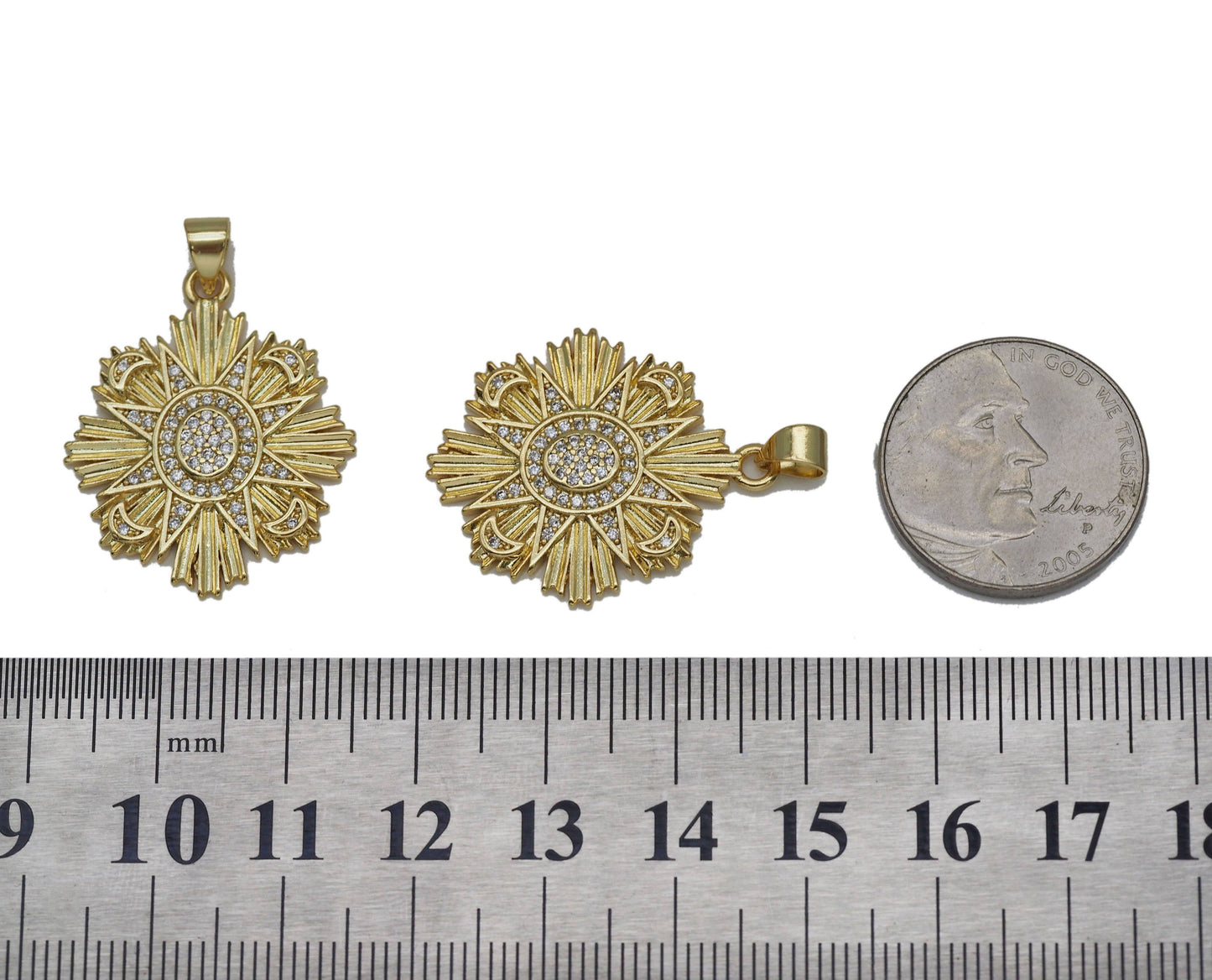 CZ North Star on Flower Charm, Sku#LK625