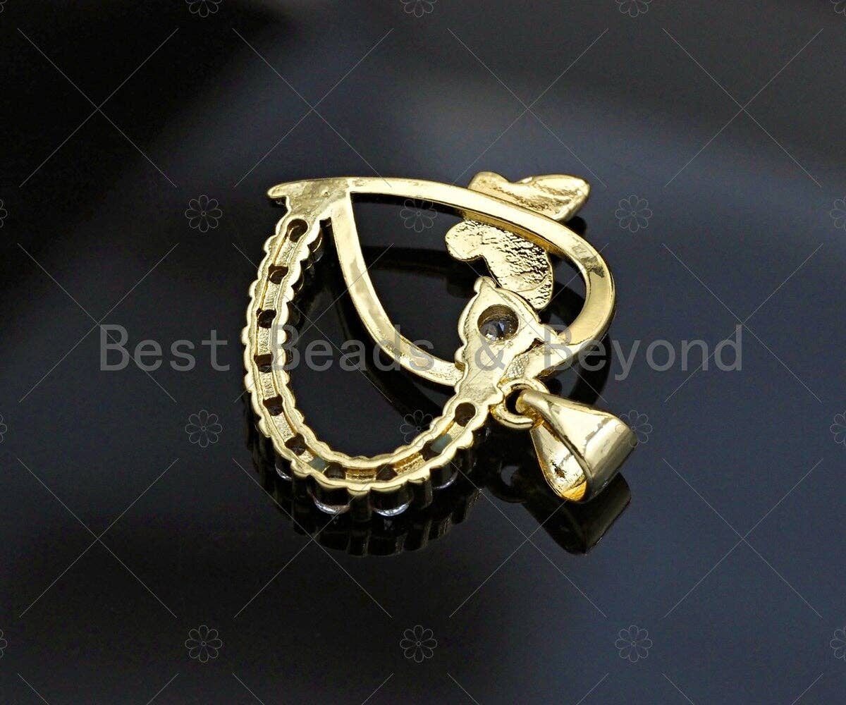 18K Gold Butterfly On Heart Shape Pendant,Heart Charm, Heart Pave Pendant, Gold plated, 19x22mm, Sku#LK52
