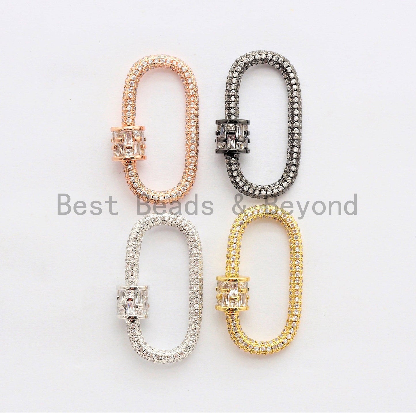 CZ Micro Pave Oval Shape Clasp, Gold/Rose gold/Gunmetal/Silver Plated Clasp, 15x29mm, sku#H144