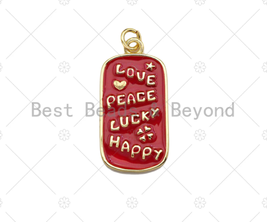 Enamel Colorful Blessing Word On Rectangle Shape Pendant, Enamel Medallion Pendant,Love Happy Lucky Peace,14x28mm,Sku#LK210