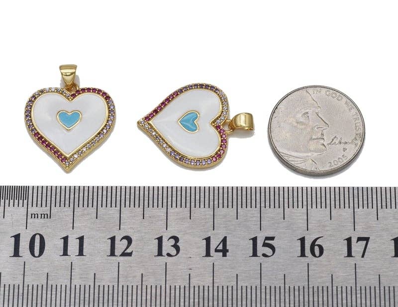 Gold Colorful CZ Enamel Blue Heart Charm, Sku#LK719