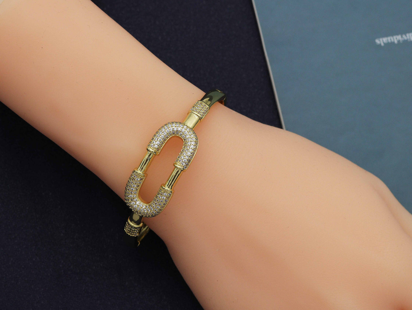 CZ Oval Link Adjustable Bracelet and Rings, Sku#X323