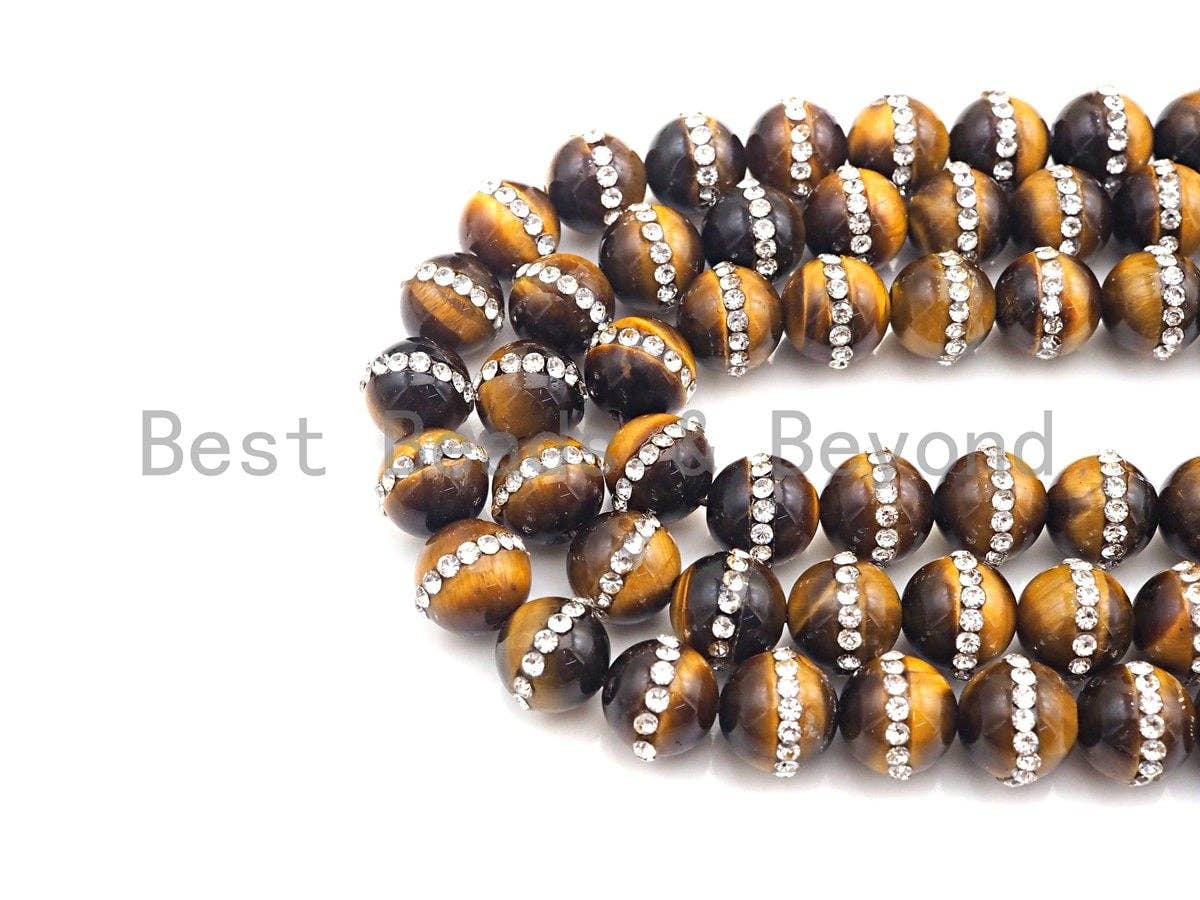 High Quality Yellow Tiger Eye with rhinestone inlaid, 6mm/8mm/10mm/12mm/14mm, Tiger eye Beads, 15.5inch Full strand, SKU#V51