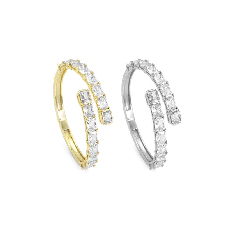 Gold Silver Baguette CZ Wrap Adjustable Bracelet, Sku#LX371