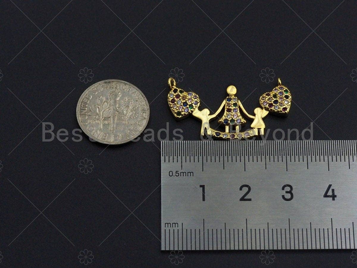 Colorful CZ Happy Family Mom And Babies With Sweet Heart Pendant, CZ Micro Pave Mother Heart pendant, Pave pendant, 17x30mm, sku#LK13