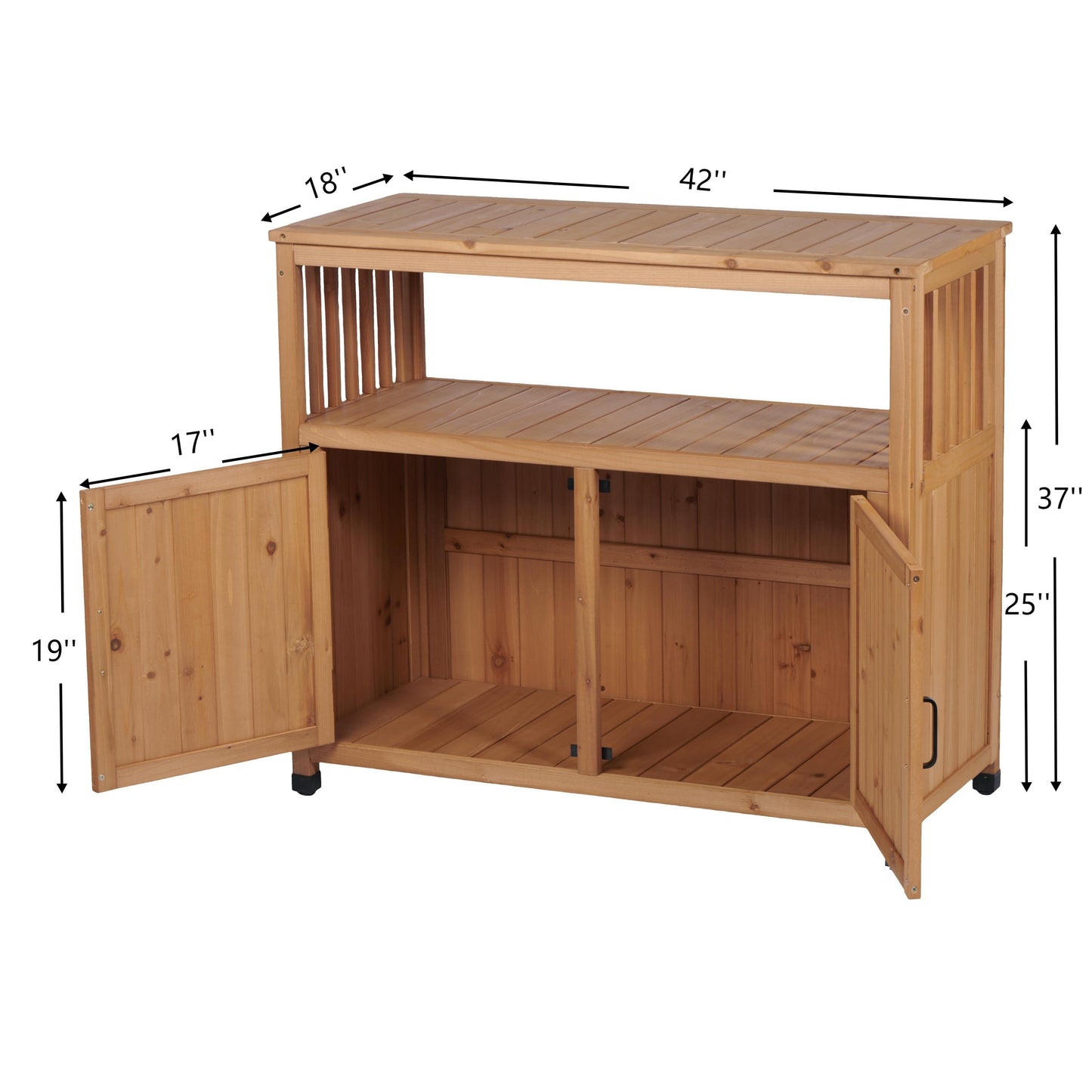 Wooden Patio Bar Table Set with Storage Buffet Cabinet
