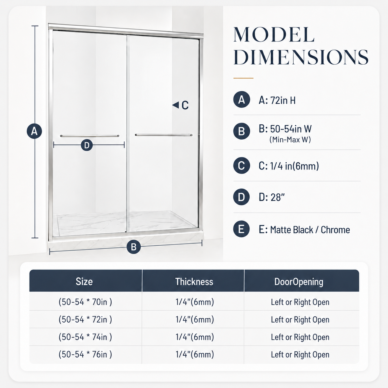 Framed Double Sliding Shower Door - 50-54" W x 72" H