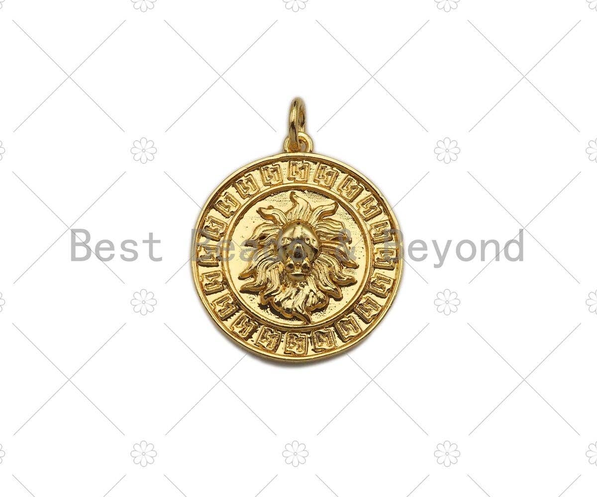 Dainty Gold Embossment Lion Head Shape Charms, Dainty Charms, Gold Pendant,Lion Head Necklace Charms, 19x21mm, Sku#F1323