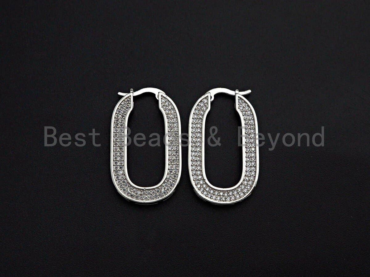 CZ Oval Shape Huggies Earrings, Sku#J249