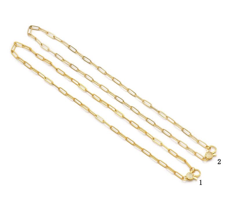 Matte/Shinny Gold Paperclip  Necklace with CZ Clasp, #EF256