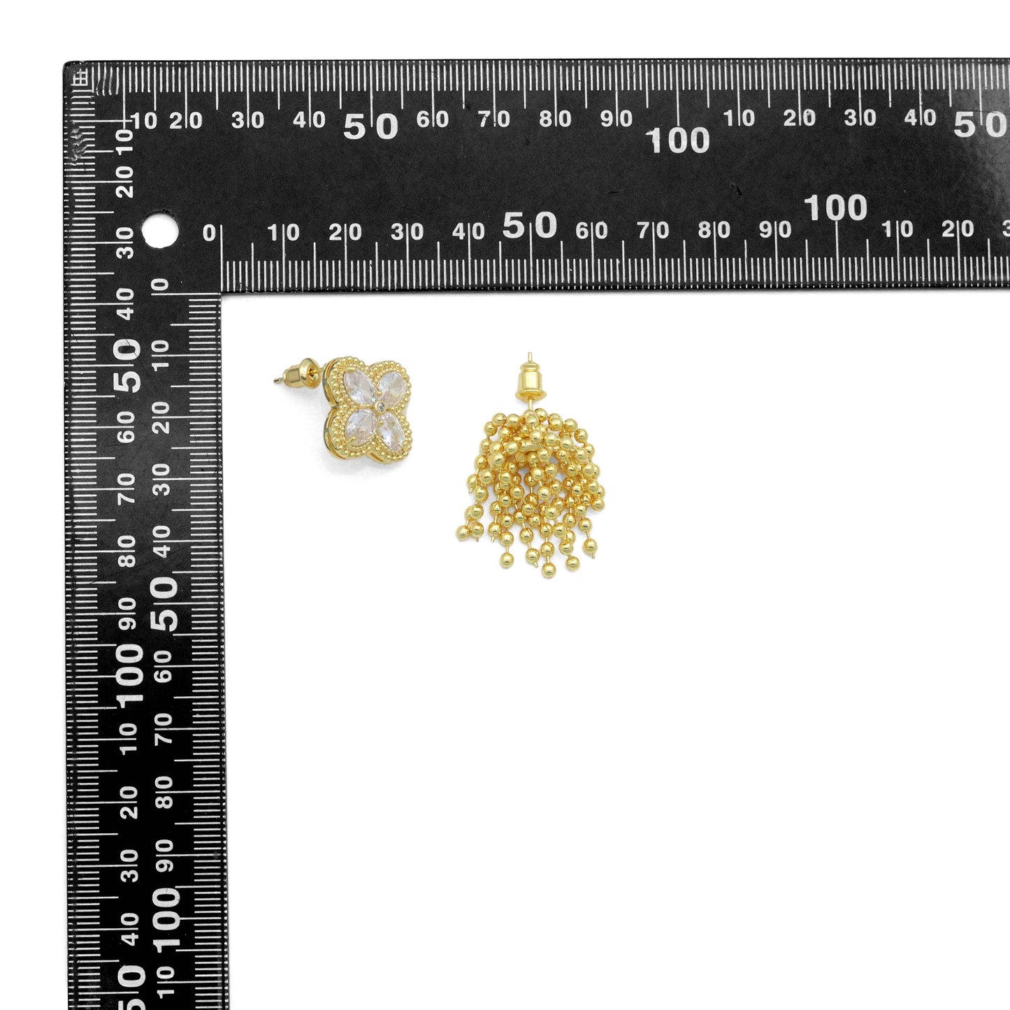 Gold Silver Flower Ball Tassels Earrings, Sku#O124