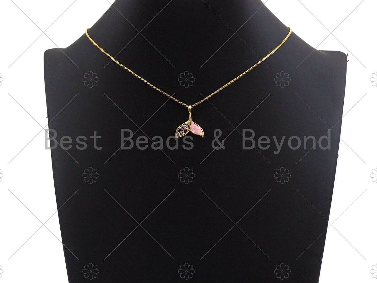 Cute Shark Tale Pink Pendant/Charm, Pink Mother-of-pearl  Pendant, Cubic Zirconia Pendant, Gold Tone, 18x21mm, Sku#LK69