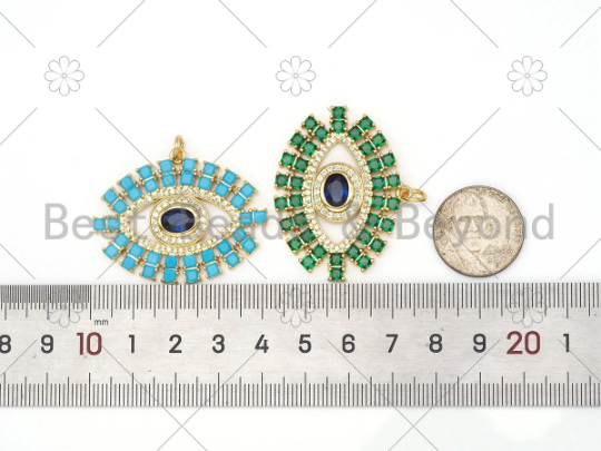 Large Bargutte CZ Micro Pave Evil Eye Shape Pendant/Charm, Gold Filled Evil Eye Pendant, 30x42mm,Sku#LK421