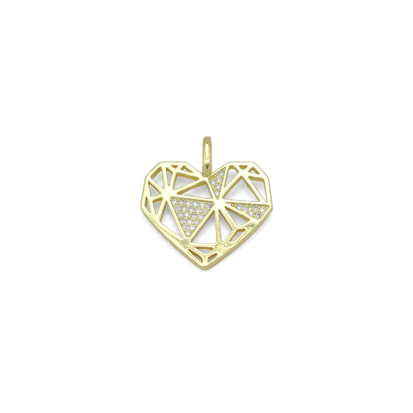 Gold Clear CZ Geometric Diamond Heart Shape Charm Pendant, Sku#LK983