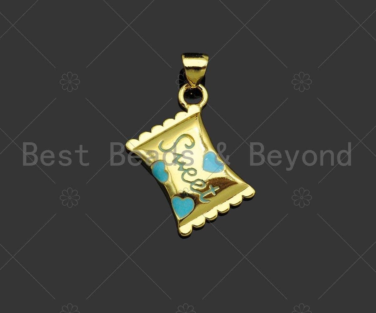 Colorful Enamel Sweet Heart Candy Rectangle Shape Pendant,18K Gold Filled Enamel Charm,Enamel Jewelry,15x20mm,Sku#LK333