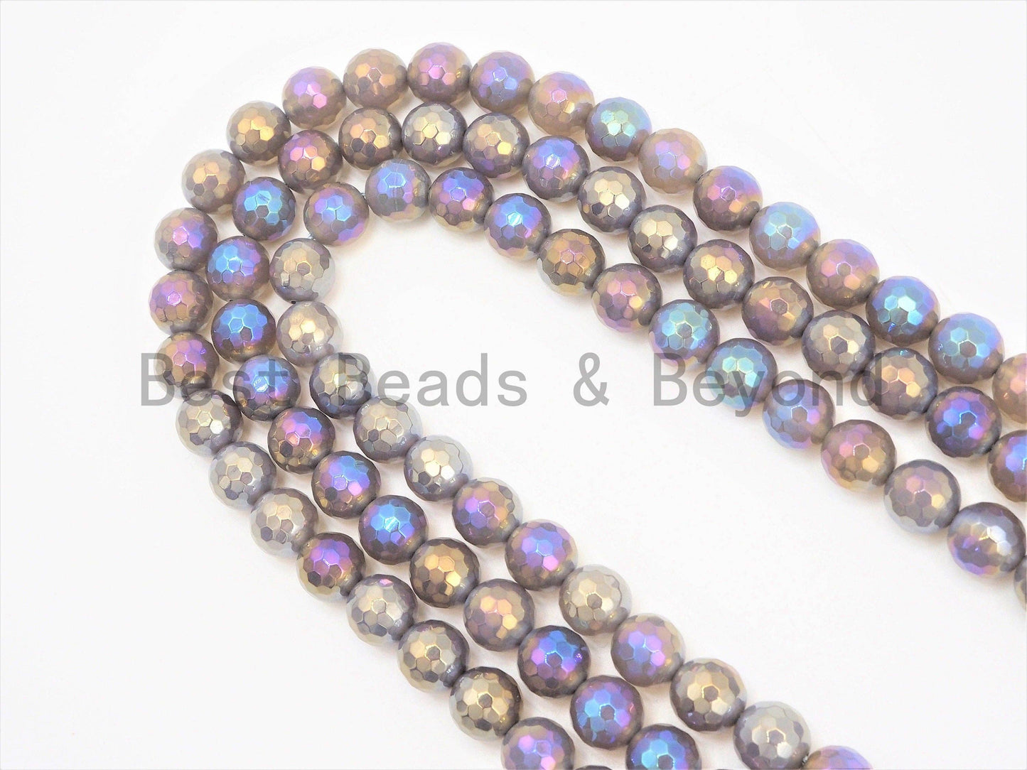 Mystic Plated Faceted Agate Beads,6mm/8mm/10mm/12mm, Rainbow Gray Agate Beads,15.5" Full Strand, SKU#U344