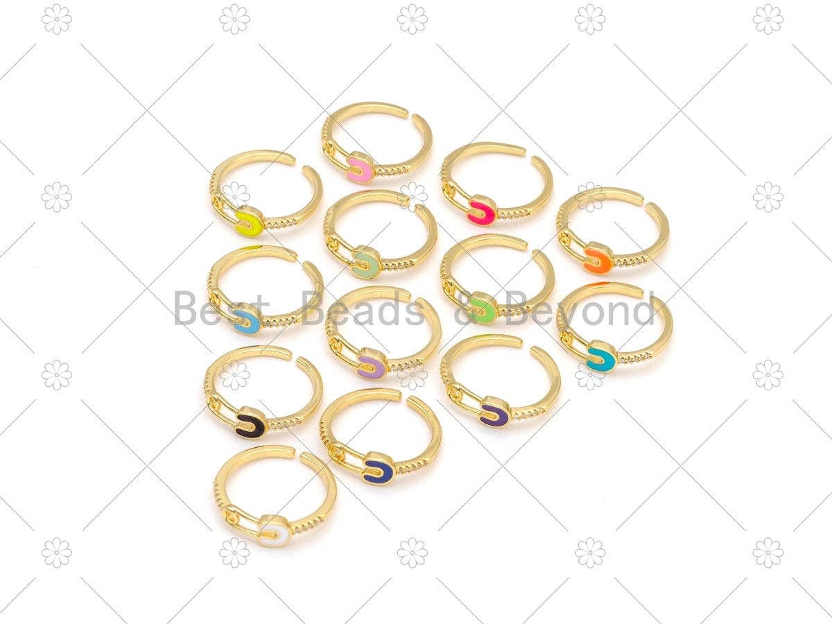 Colorful Enamel Safety Pin Shape Adjustable Ring