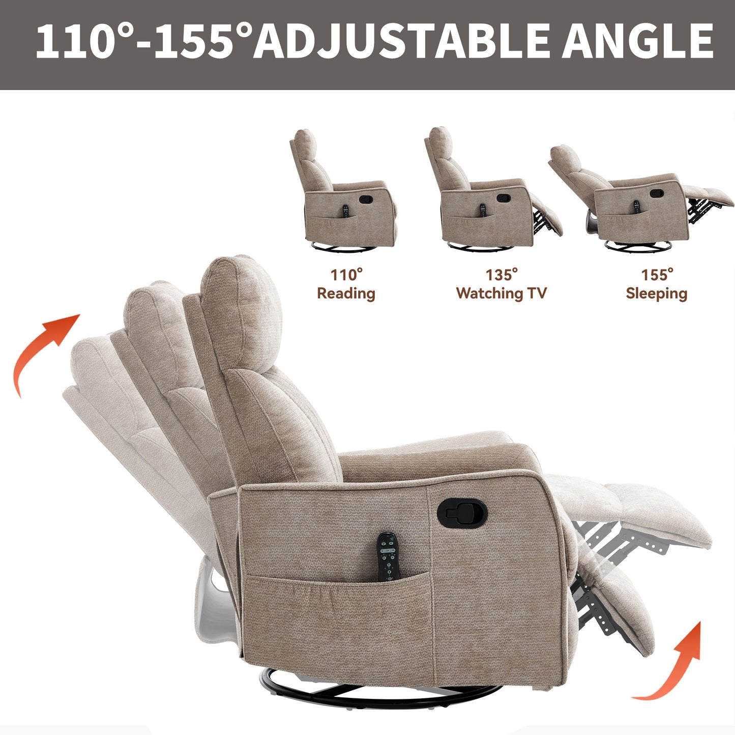 Khaki Heat Massage Manual Recliner Chair