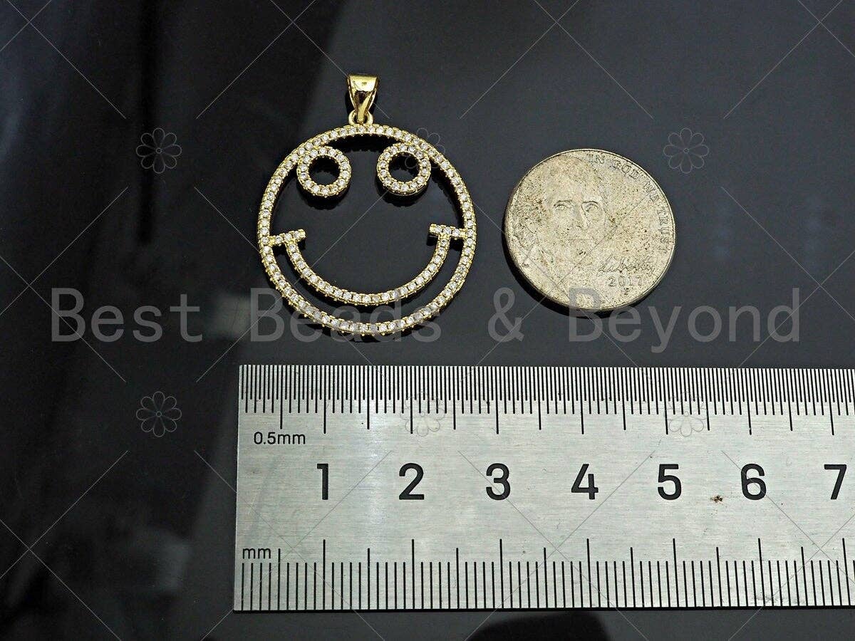 CZ Micro Pave Smiley Face Shape Pendant/Charm, 18K Gold Filled Charm, Necklace Bracelet Charm Pendant,26x29mm,Sku#LK322