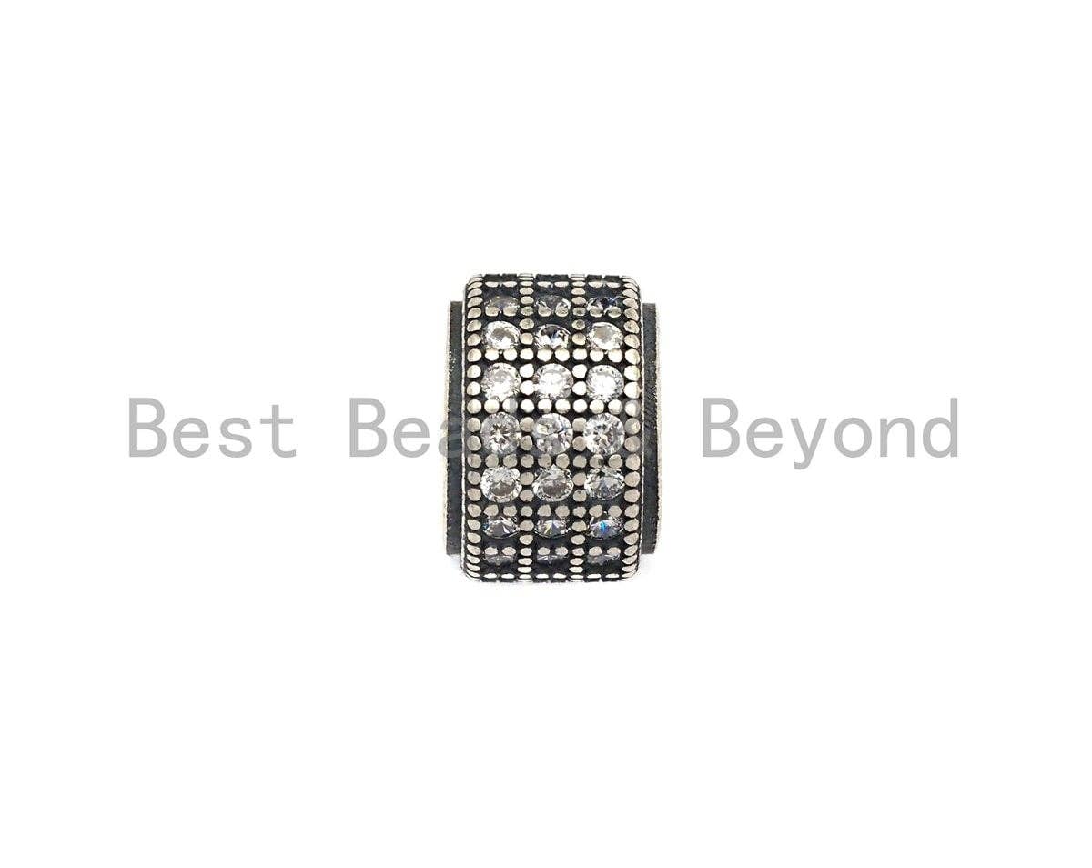 Antique Silver CZ Large Hole Cylinder/Drum Barrel Micro Pave Beads, sku#X125