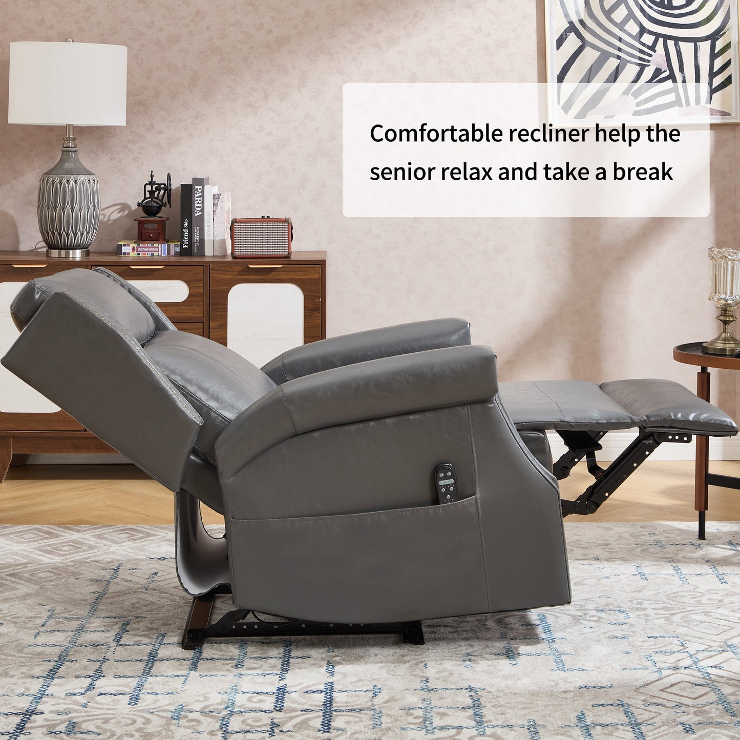 Grey Manual Recliner Chair in Faux Leather