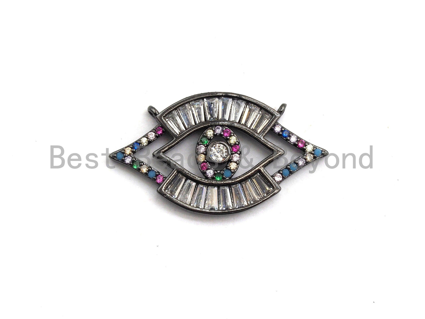 Colorful CZ Micro Pave Evil Eye Pendant with Baguette cz, Colorful CZ,Cubic Zirconia Pendant,17x30mm, 1pc/5pcs, sku#F743